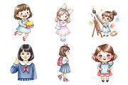 Watercolor Cute Girl Back to School, an Illustration by Daily.Designs (Thumbnail 5 of 5)