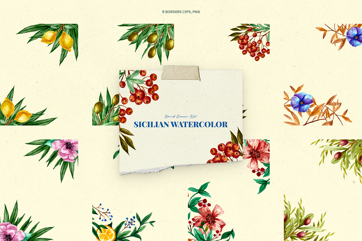 Sicilian Watercolor Fruits & Floral, a Decorative Illustration by Promo Graphics (Photo 5 of 8)