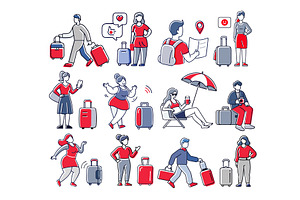 People traveling with luggage, a Transportation Illustration by AlexZeL