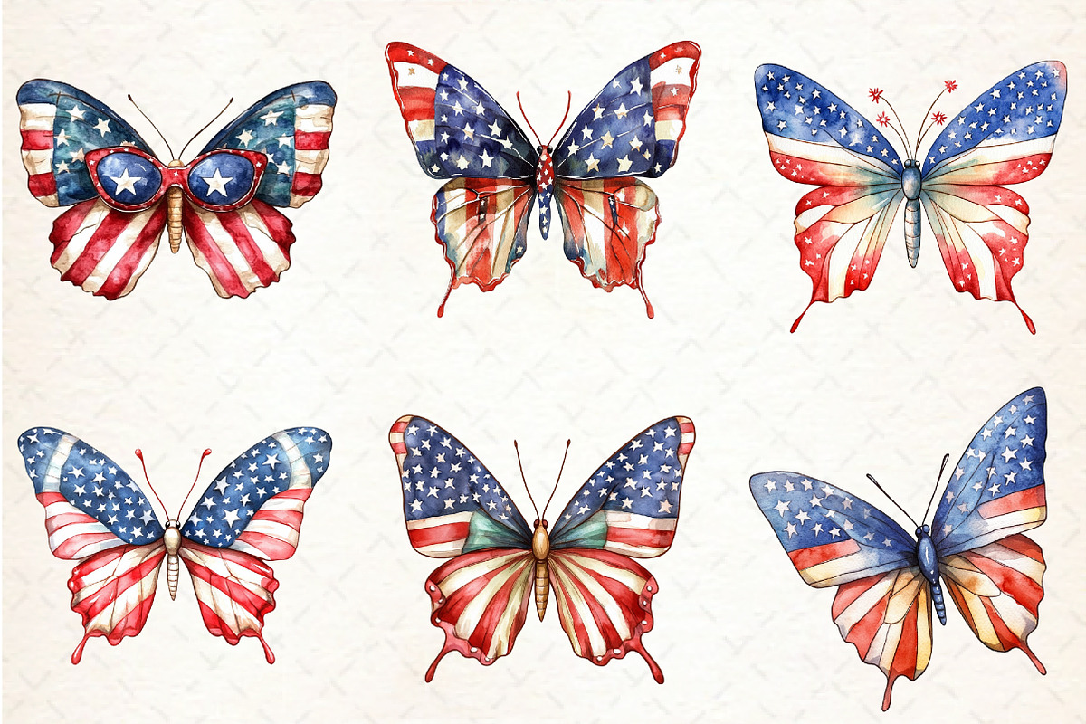 USA Flag Butterfly 4th of July Clipa, an Illustration by Libby Wishes (Photo 2 of 7)