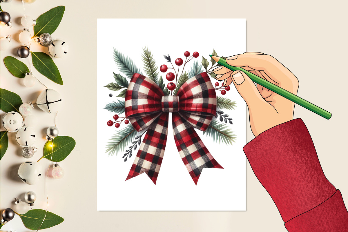 Christmas Buffalo Plaid Bow Clipart, a Work Illustration by Craft Nest (Photo 2 of 5)