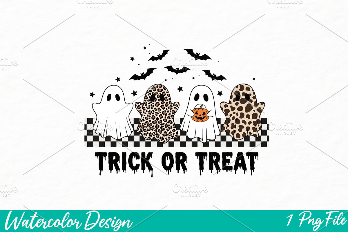 Trick Or Treat Cute Ghost Png, an Illustration by Watercolor design (Photo 1 of 3)