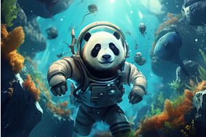 Adventurous Cute Panda Astronaut In