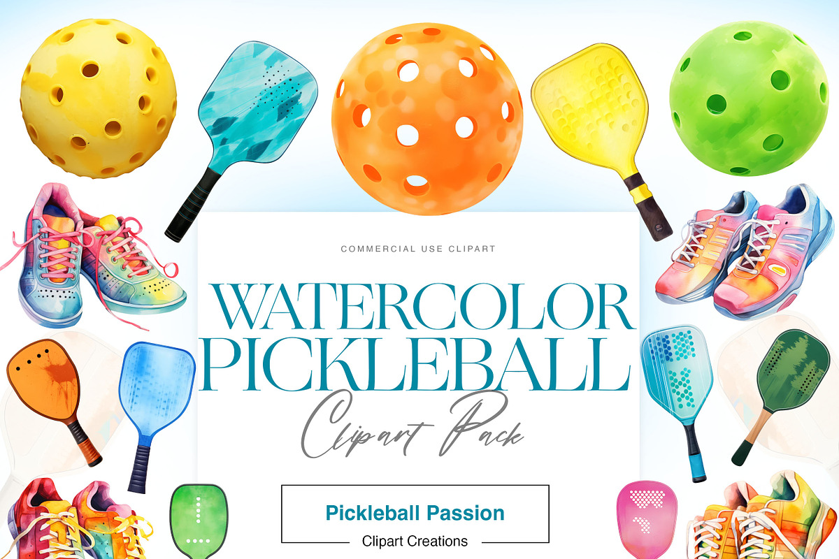 Pickleball Clipart, Pickleball PNG, a Sport Illustration by BrushstrokeArtGB (Photo 1 of 9)