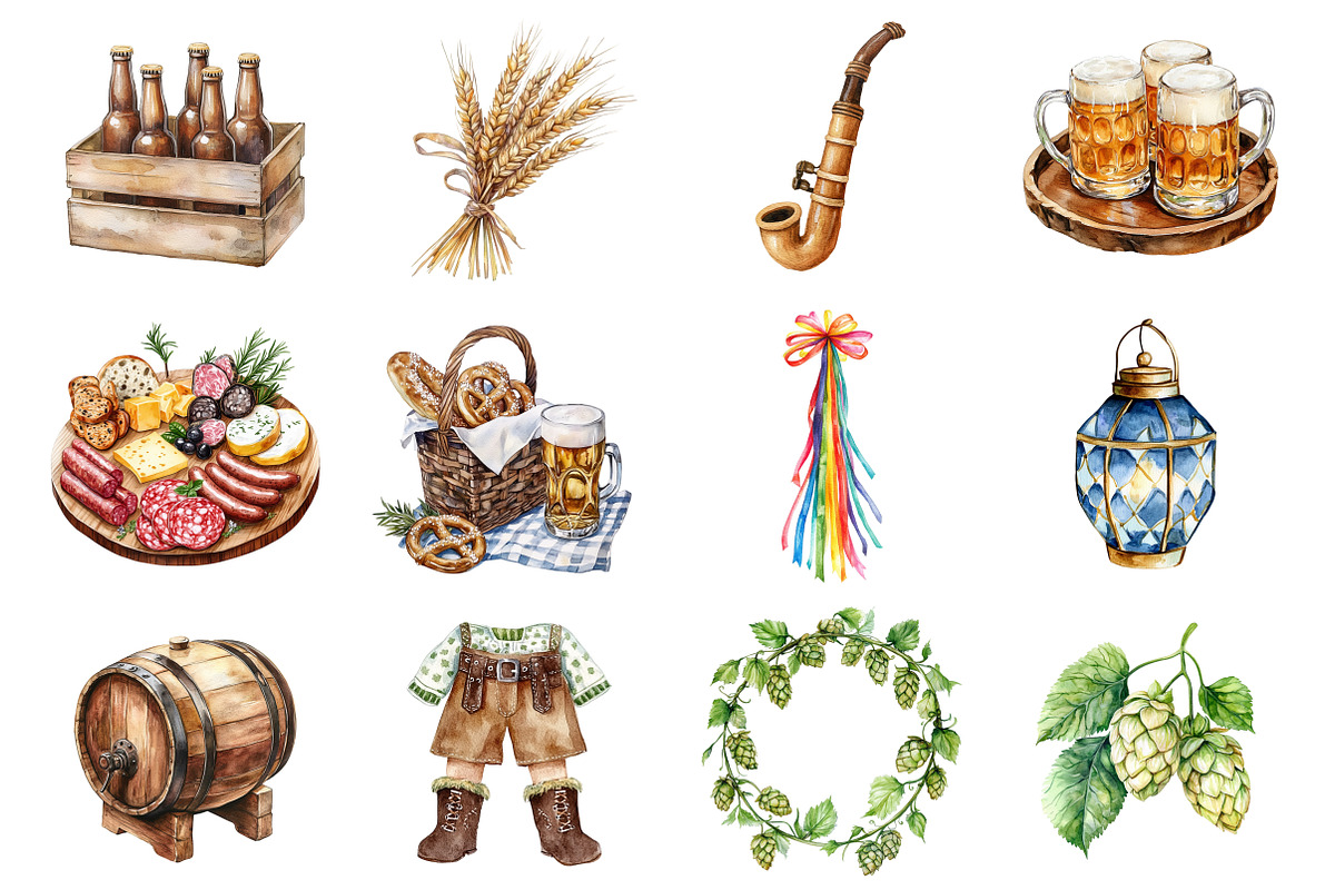 Watercolor Octoberfest Clipart, an Illustration by Design Market (Photo 2 of 3)