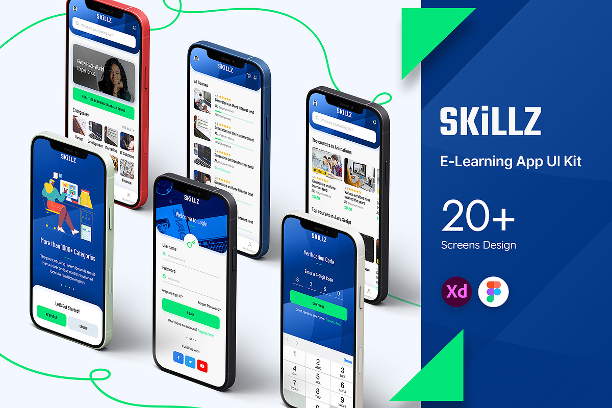 Skillz E-learning App UI Kit, an UI Kit Template by VictorThemes