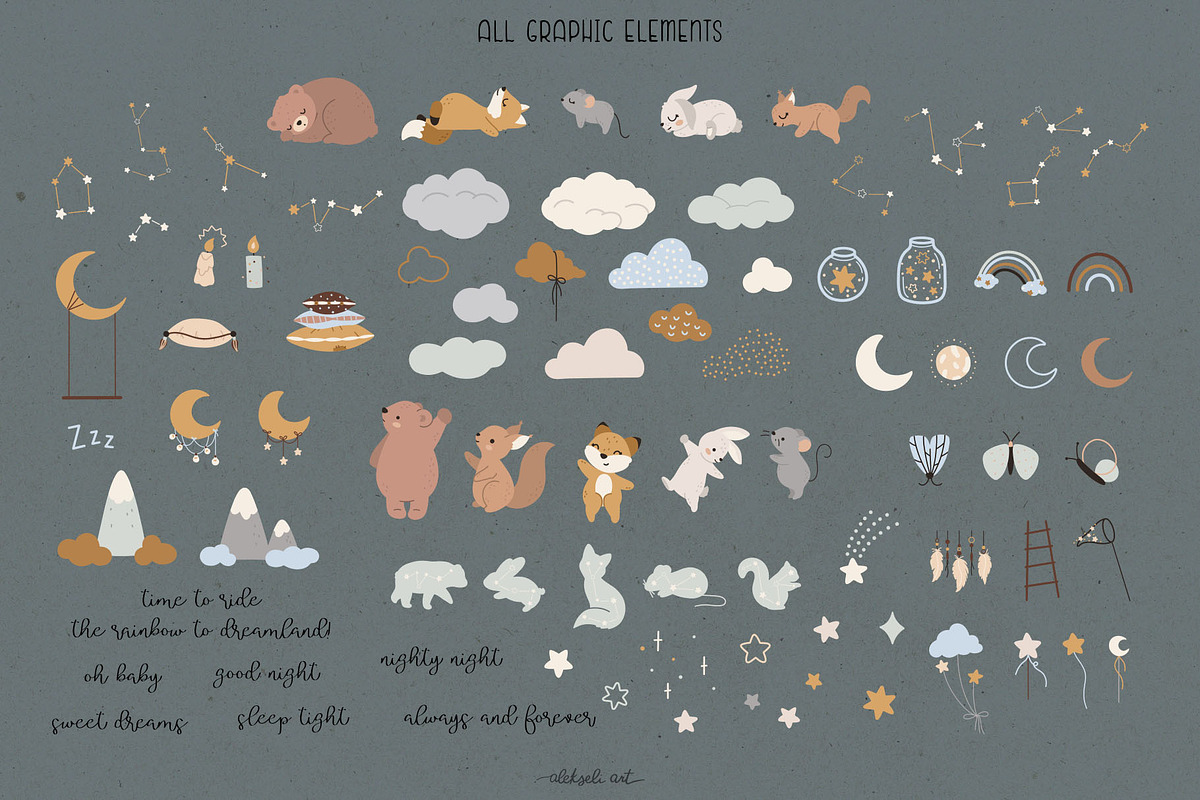 Sleeping Baby Animals Collection, an Animal Illustration by AlekseliArt (Photo 3 of 12)