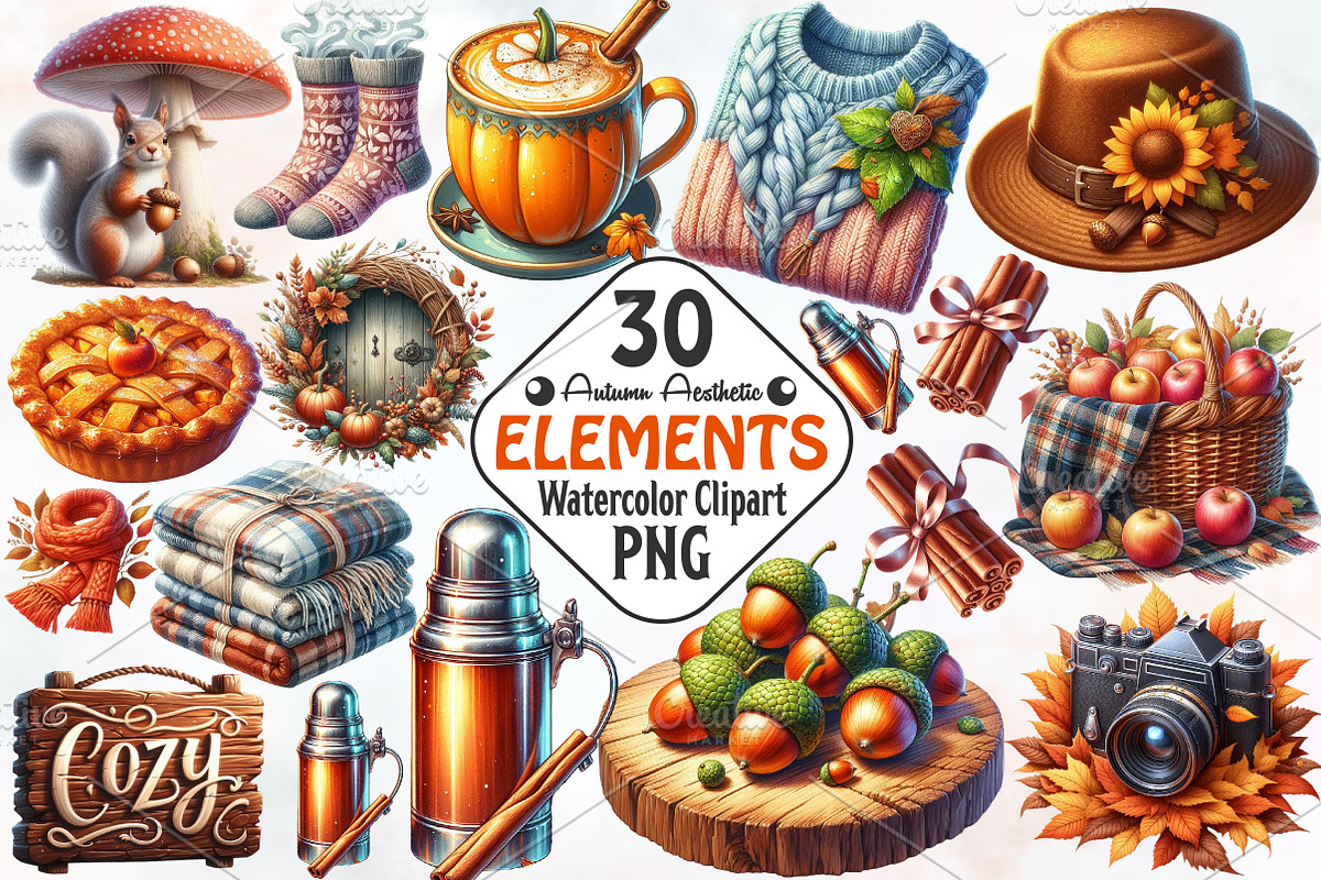 Autumn Aesthetic Elements Clipart, an Illustration by RobertsArt (Photo 1 of 7)