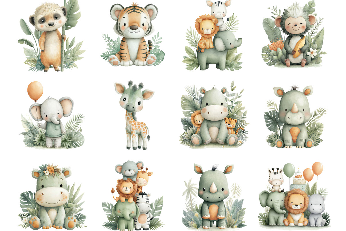Cute Safari Animals Clipart, an Illustration by Designking (Photo 2 of 5)