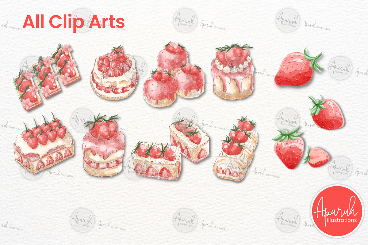 Strawberry Watercolor Cake Clipart, a Food Illustration by creationsbyapuruh (Photo 2 of 5)