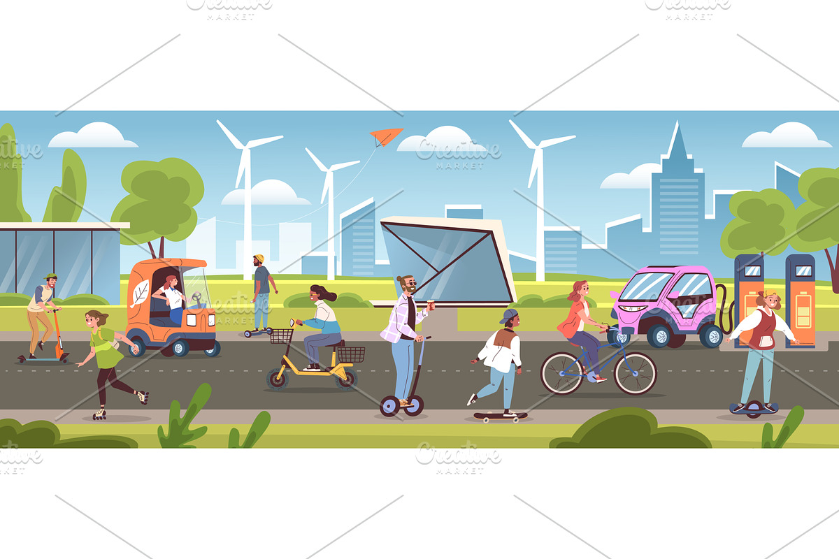 Eco transport city background, a Transportation Illustration by Stock-Smart-Start