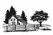 Farmhouse scene silhouette vector, an Icon by Amazin_art (Thumbnail 6 of 13)