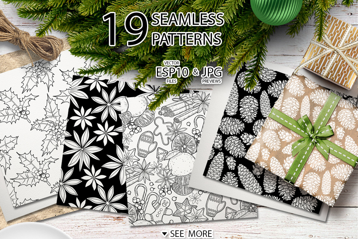 Christmas coloring pages, a Decorative Illustration by Ekaterina Glazkova (Photo 5 of 7)