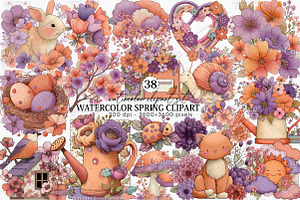 Watercolor Spring Clipart Bundle, an Illustration by Canvas Craft