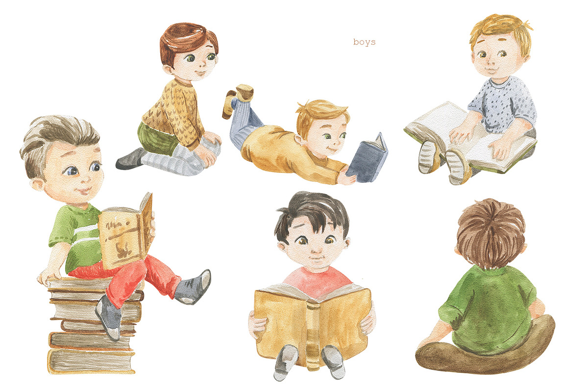 Children and books, watercolor set, an Education Illustration by Love Watercolor Store (Photo 2 of 10)
