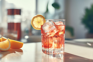 Alcohol cocktail in glass on kitchen table, a Food & Drink Photo by AlyaAnd