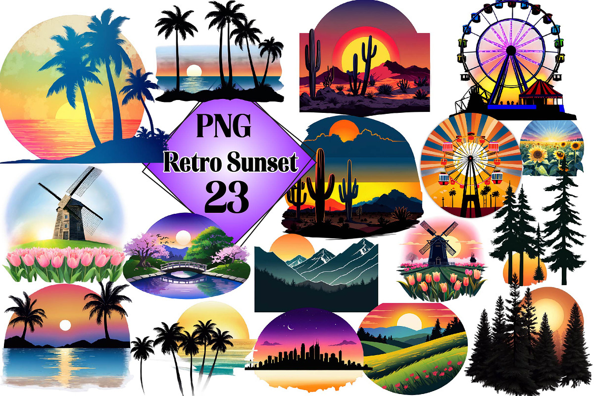 Retro Sunset Clipart Bundle, an Illustration by Wow Magic (Photo 1 of 4)
