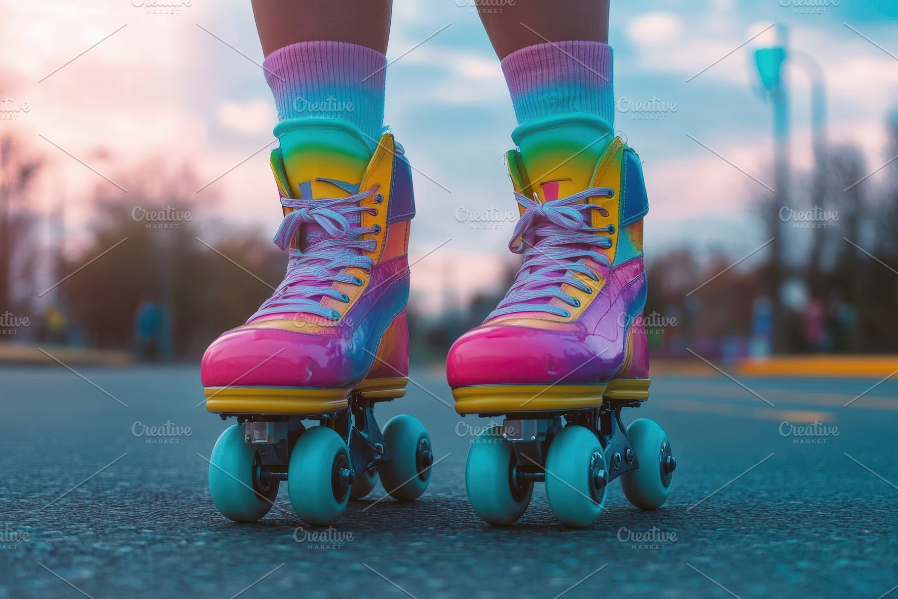 Close-up of colorful roller skates, a Photo by Pavel_design