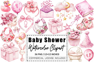 Watercolor Pink Baby Shower Clipart, a Graphic by CitraGraphics