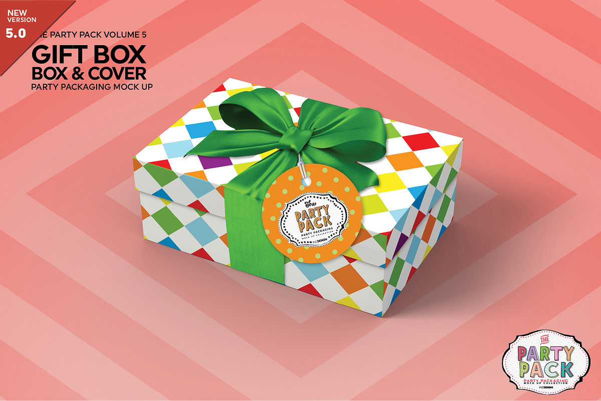 Gift Box with Cover Packaging Mockup, a Packaging Mockup by INCDesign (Photo 1 of 7)