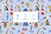 Mediterranean Coastal Summer Pattern, a Decorative Illustration by AnitaPol (Thumbnail 14 of 16)