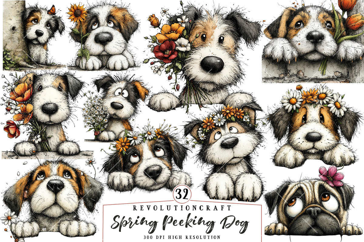 Whimsical Spring Peeking Dog Clipart, a Seasonal Illustration by OK Design (Photo 1 of 6)