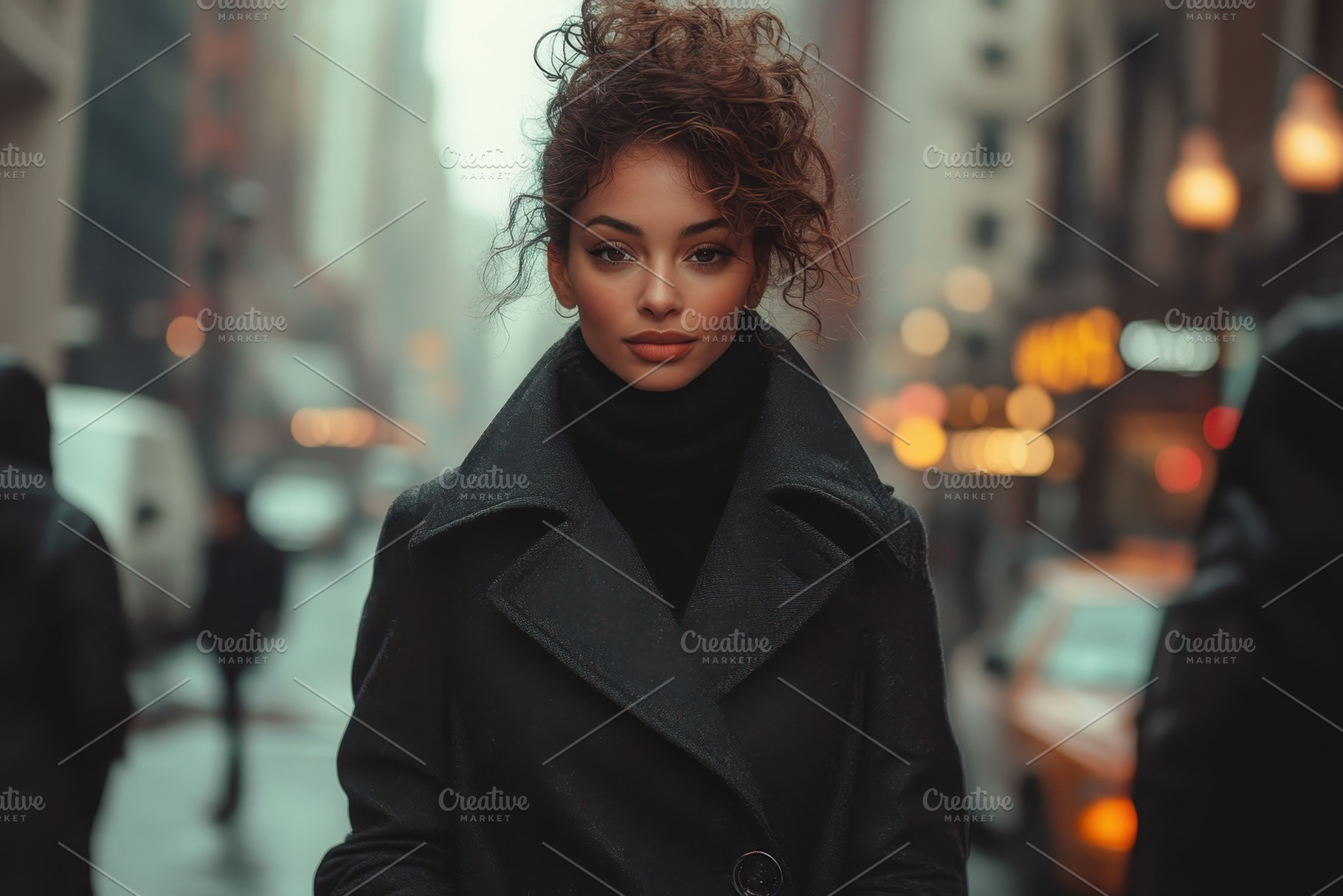 Woman with curly hair walking in a b, a Photo by Tanuart