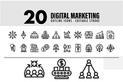 20 Digital Marketing Line Icon, an Outline Icon by khalwa.studio (Thumbnail 1 of 3)