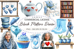 Black Mature Denim Love Clipart