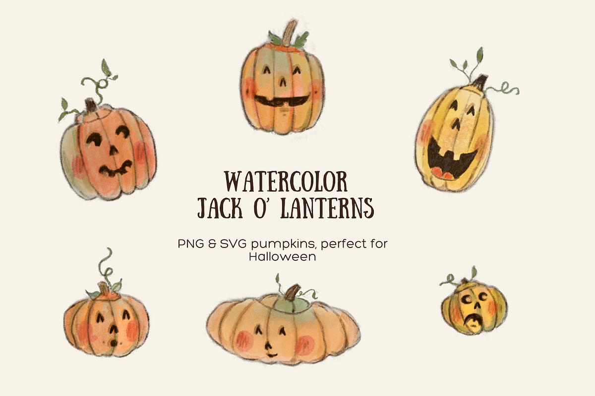 Watercolor Halloween Pumpkins, an Illustration by Cardozart (Photo 1 of 2)
