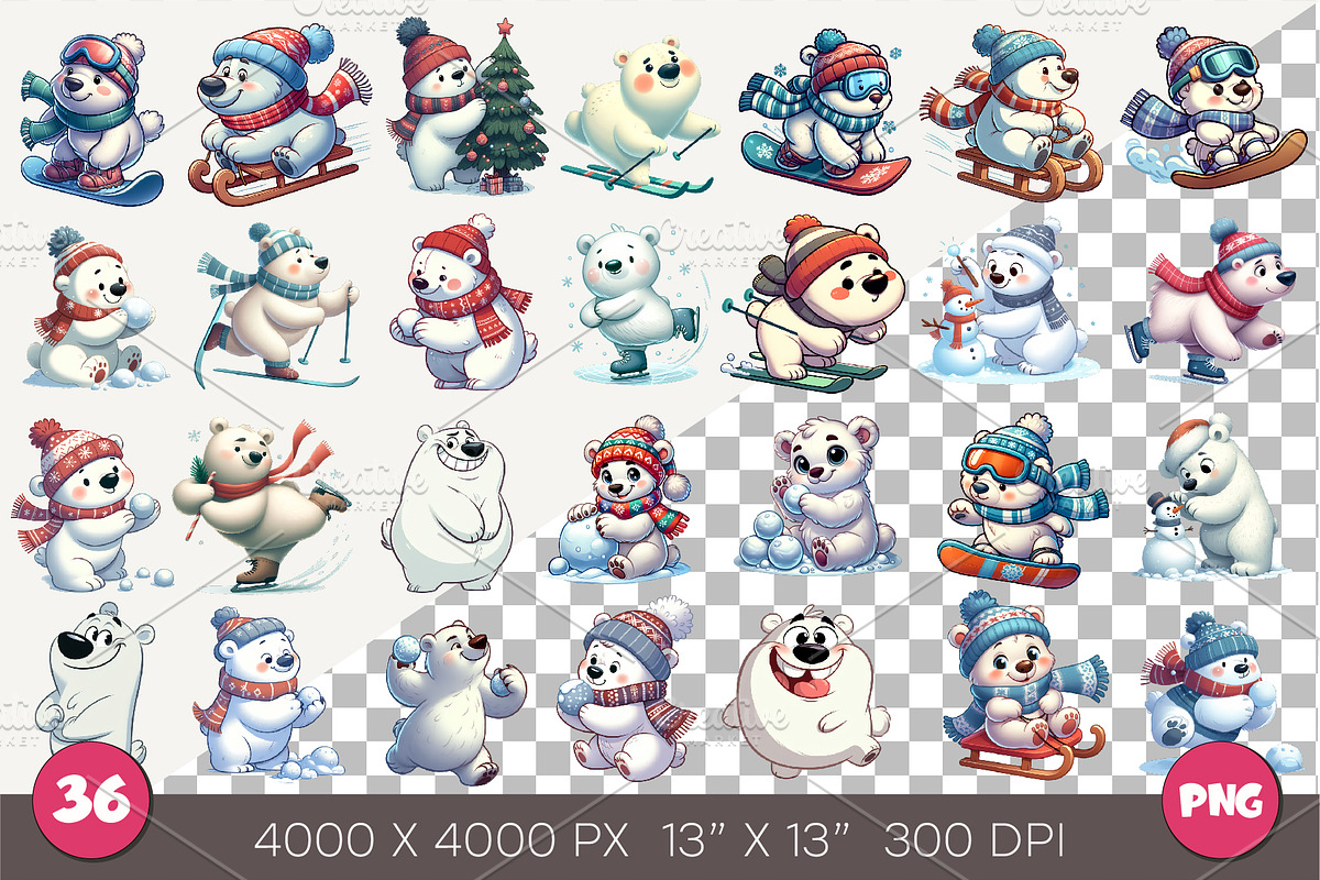 Cute Polar bear. Clipart, PNG., an Animal Illustration by KENO Mascots (Photo 2 of 8)