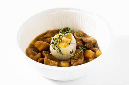 Potato and fresh porcini mushroom soup with caramelized onion. M