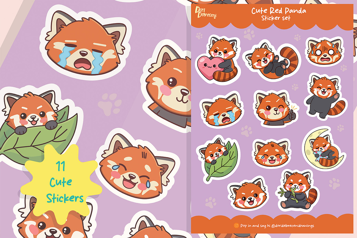 Cute Red Panda Sticker Set, an Animal Illustration by Dori Debreceni draws (Photo 4 of 4)