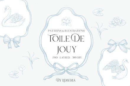 Dreamy Swans & Lilies. Toile Pattern, an Object Graphic by Lidberia