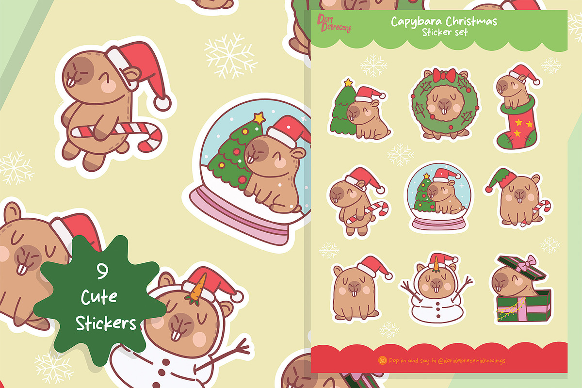 Cute Capybara Christmas Sticker Set, a Graphic by Dori Debreceni draws (Photo 4 of 4)
