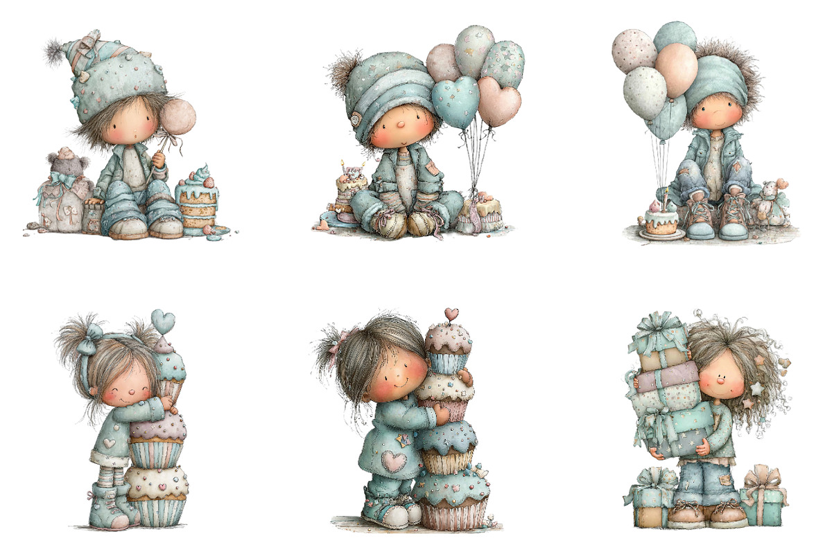 Whimsical Birthday Girl Clipart, an Illustration by CreationArt (Photo 3 of 7)