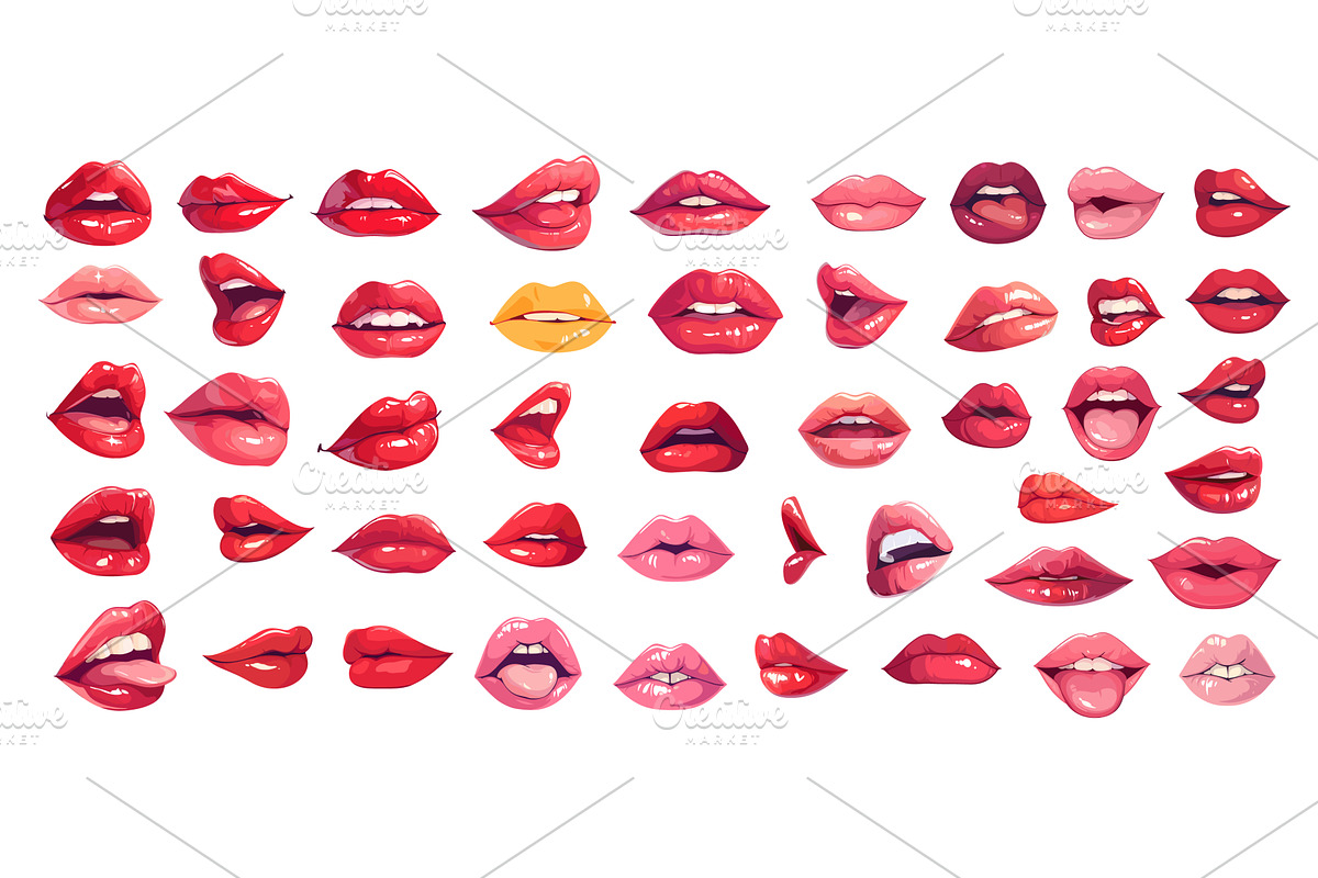 Cartoon red lips set. Woman cute lip, an Object Illustration by Stock-Smart-Start