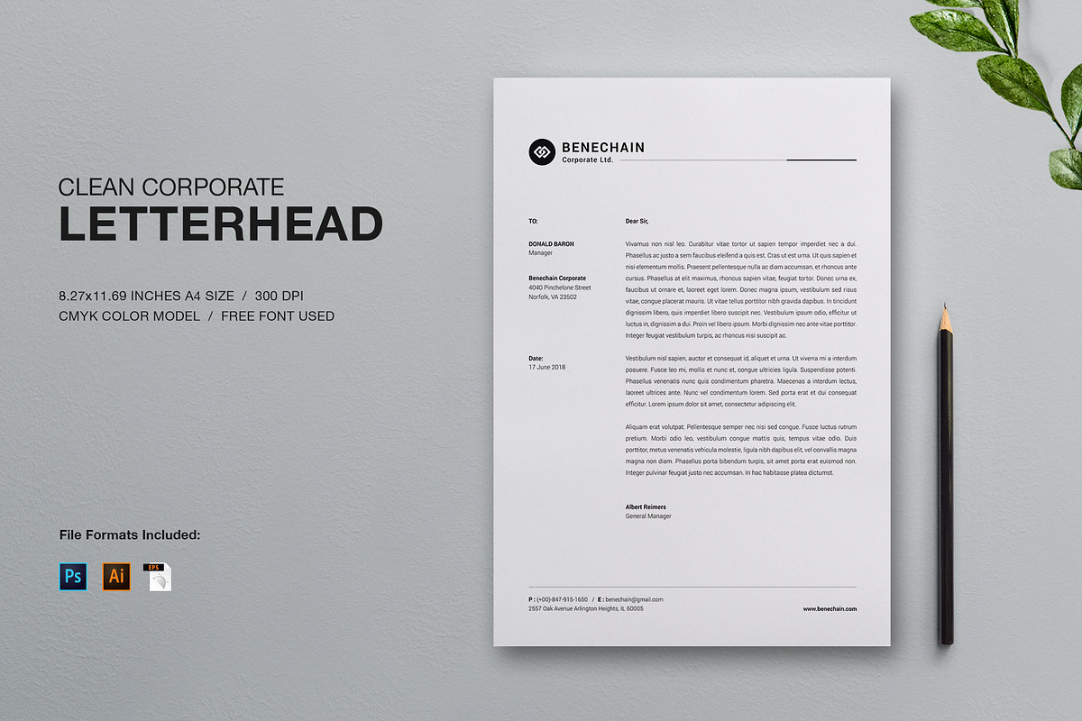 Minimal Corporate Letterhead, a Stationery Template by Dkgray77 (Photo 1 of 2)