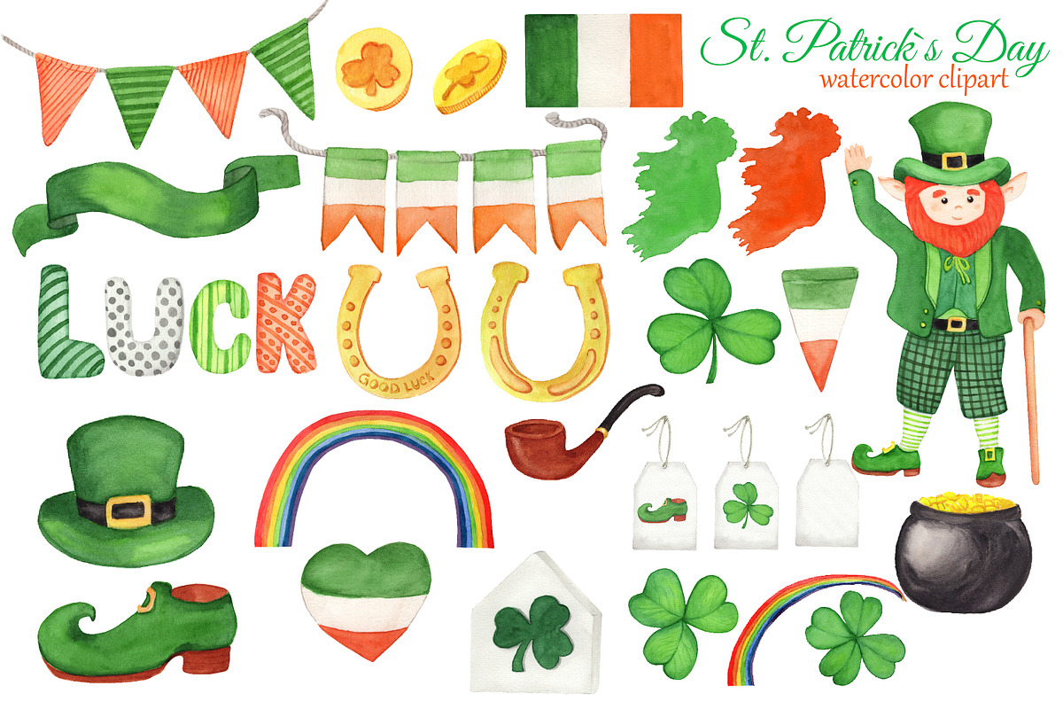 St. Patricks Day watercolor clipart, an Illustration by s.yanyeva (Photo 2 of 6)