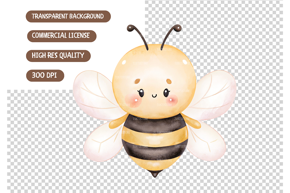 Cute Bee Watercolor Clipart, an Illustration by TatiMockup (Photo 3 of 4)