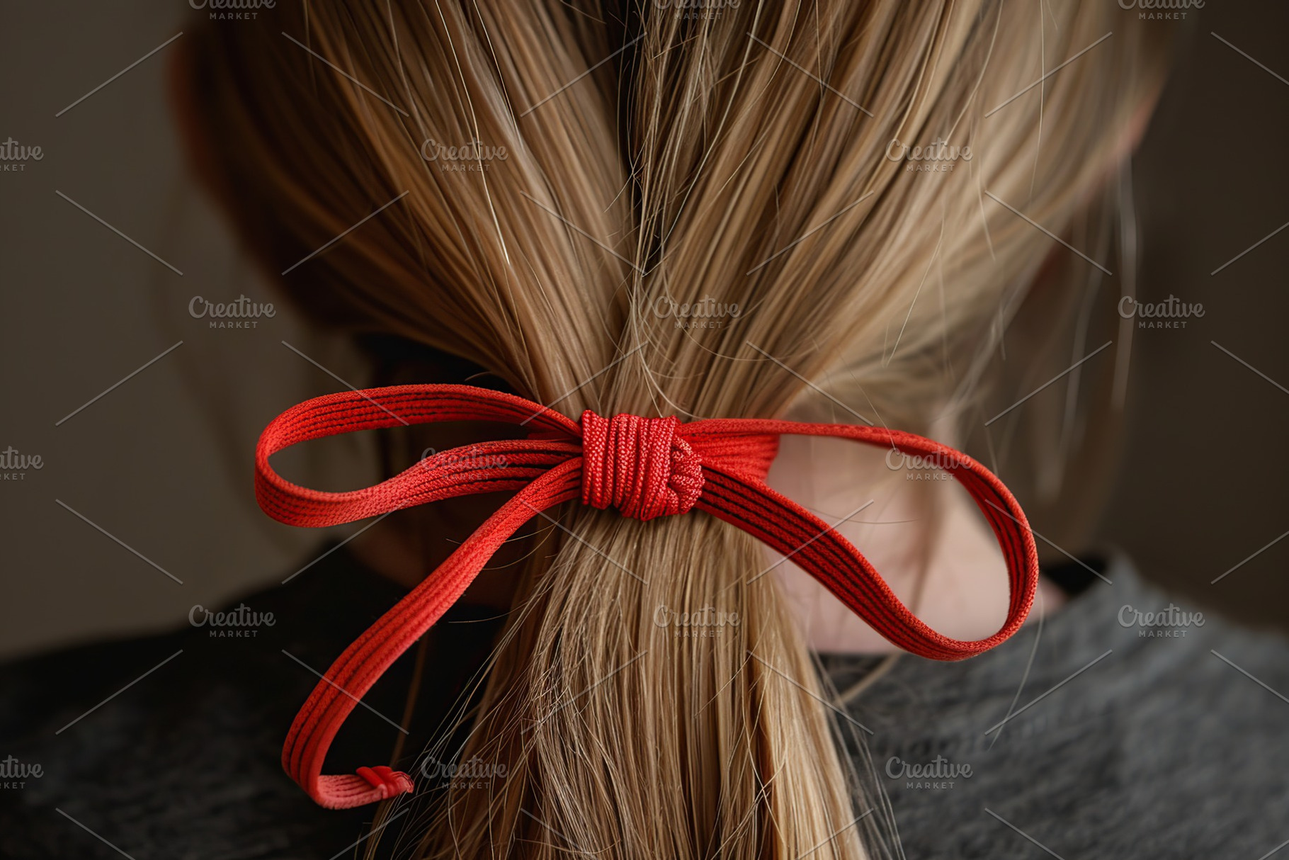 Woman tying her hair using band. Back view, a Beauty & Fashion Photo by AlyaAnd
