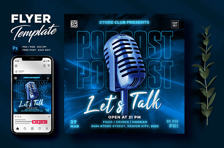 Podcast Flyer Template, a Social Media Template by Hubzway