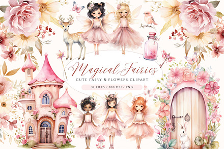 Watercolor Pink Fairy Clipart, a Person Illustration by ClipArtCharm