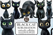 Black Cat Clipart Sublimation, an Illustration by Libby Wishes (Thumbnail 1 of 6)