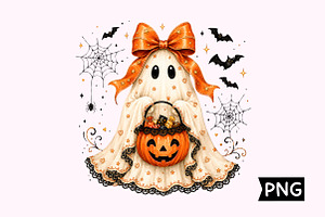 Coquette Halloween Ghost PNG, a Seasonal Illustration by Creative Art