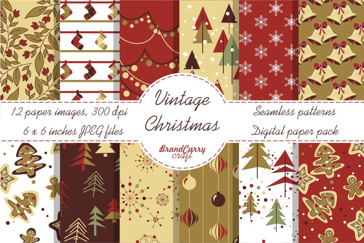 Vintage Christmas digital paper, a Pattern Graphic by ItsDianaDesign (Photo 1 of 8)