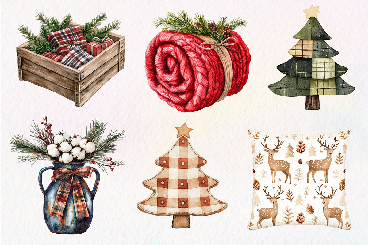 Cozy Rustic Christmas Clipart Bundle, an Illustration by Dream Creation (Photo 2 of 7)