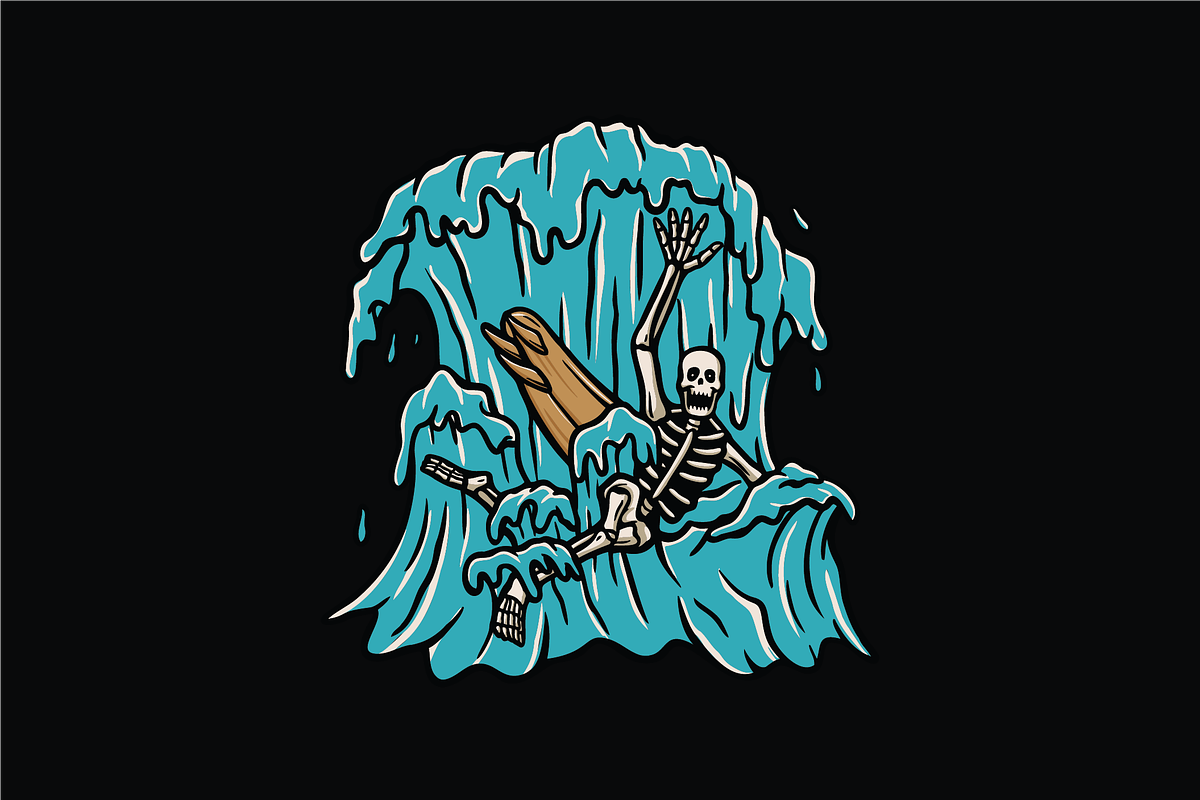Skeleton Surfing the Waves, an Object Illustration by nomlimo.com (Photo 1 of 3)