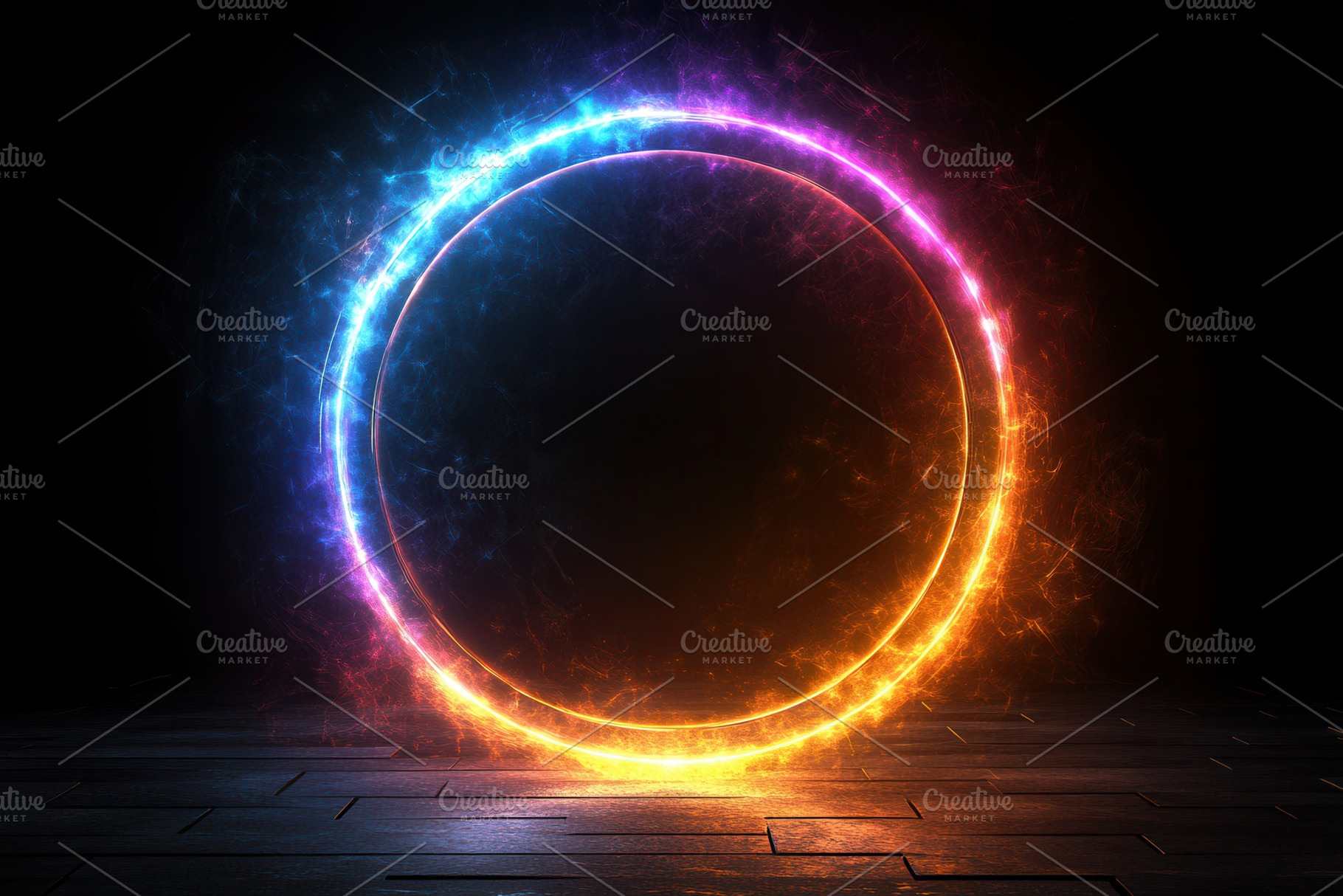 Colorful glowing circular portal ill, a Photo by Tanuart