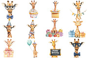 Giraffe Birthday Watercolor Clipart, an Illustration by Designworld (Thumbnail 3 of 5)